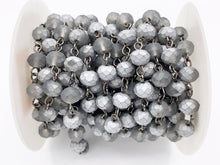 Cargar imagen en el visor de la galería, Matte Gray Crystal Half Coated Rondelle Faceted Rosary Beaded Chain With Gunmetal Wire By Spool 6mm 8mm