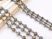 Load image into Gallery viewer, Gray Crystal Rondelle Faceted Rosary Beaded Chain With Brass Wire By Spool 6mm 8mm