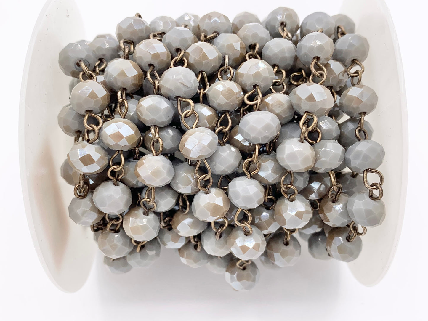 Gray Crystal Rondelle Faceted Rosary Beaded Chain With Brass Wire By Spool 6mm 8mm