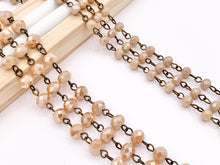 Load image into Gallery viewer, Peach/Beige Crystal Rondelle Faceted Rosary Beaded Chain With Brass Wire By Spool 6mm 8mm