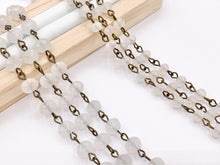 Load image into Gallery viewer, Matte Clear AB Crystal Rondelle Faceted Rosary Beaded Chain With Brass Wire By Spool 6mm 8mm