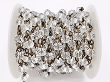 Cargar imagen en el visor de la galería, Clear Crystal Rondelle Faceted Rosary Beaded Chain With Brass Wire By Spool 6mm 8mm