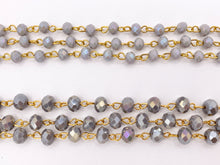 Cargar imagen en el visor de la galería, Gray AB Crystal Rondelle Faceted Rosary Beaded Chain With Gold Wire By Spool 6mm 8mm