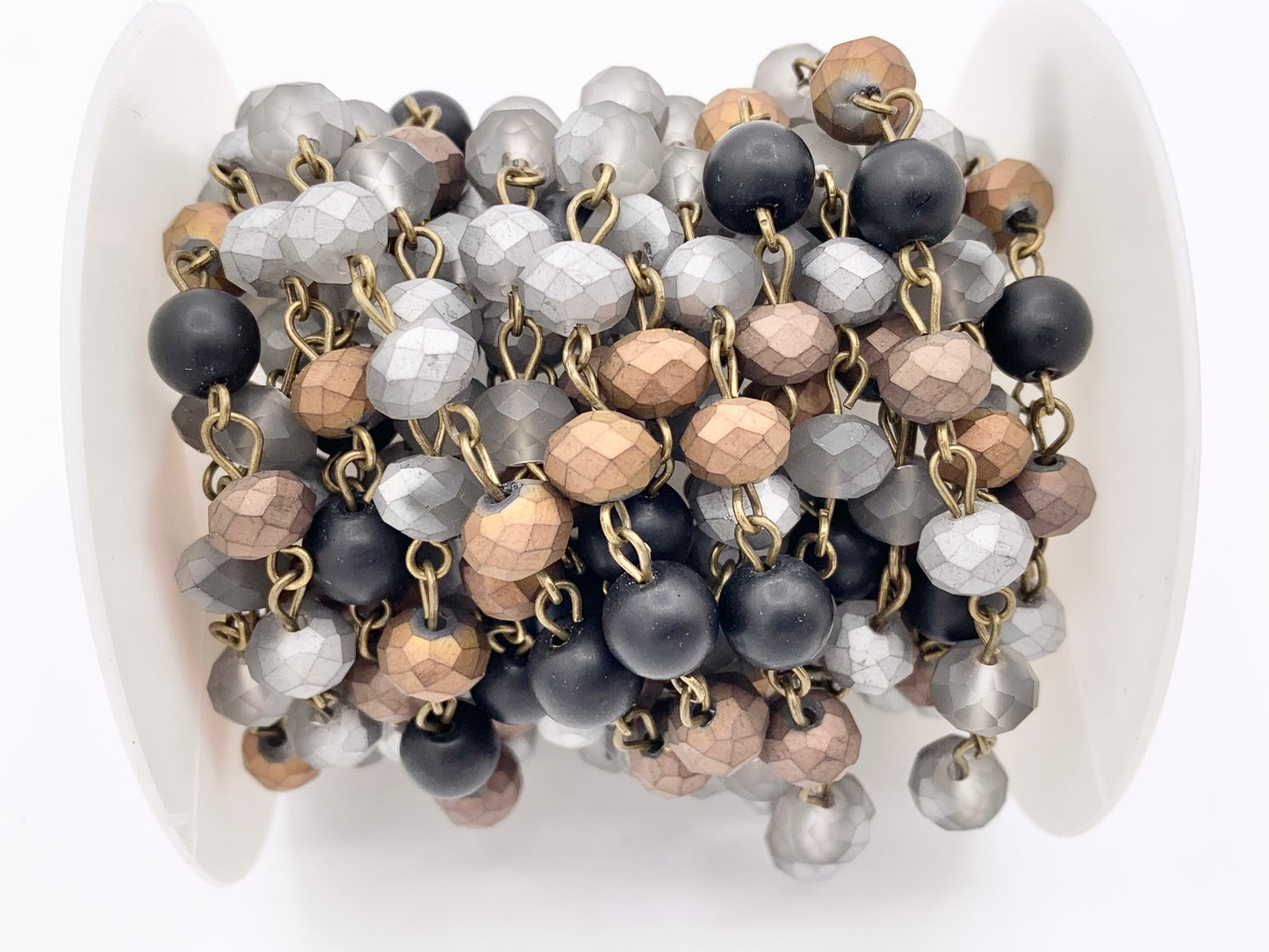 Matte Multi Metallic Color Crystal Rondelle Faceted Rosary Beaded Chain With Brass Wire By Spool 4mm 6mm 8mm