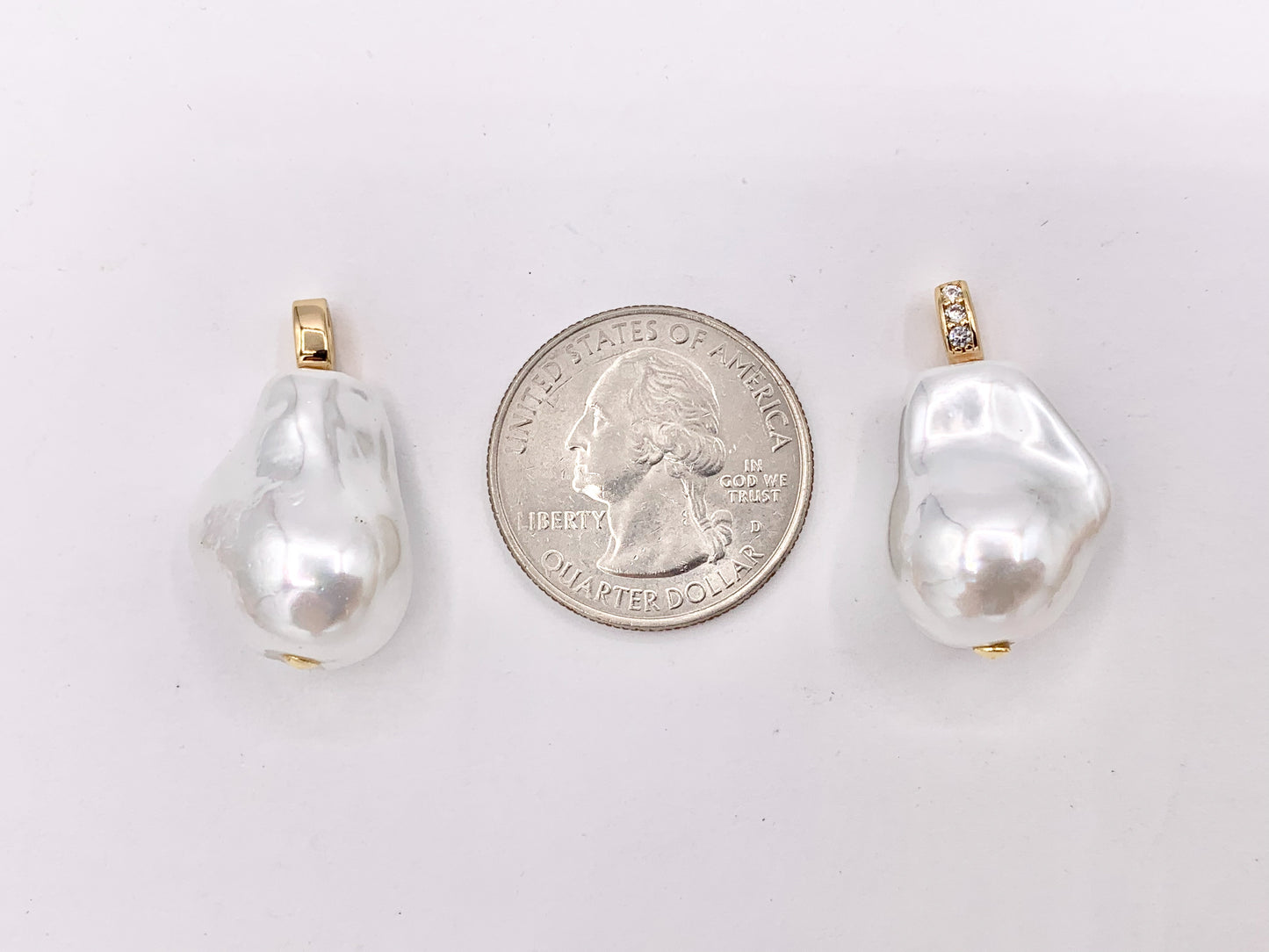 Beautiful Baroque Shape Shell Pearl Pendants with Real Gold 18K Plated CZ Pave Over Copper Loop 6 PCS
