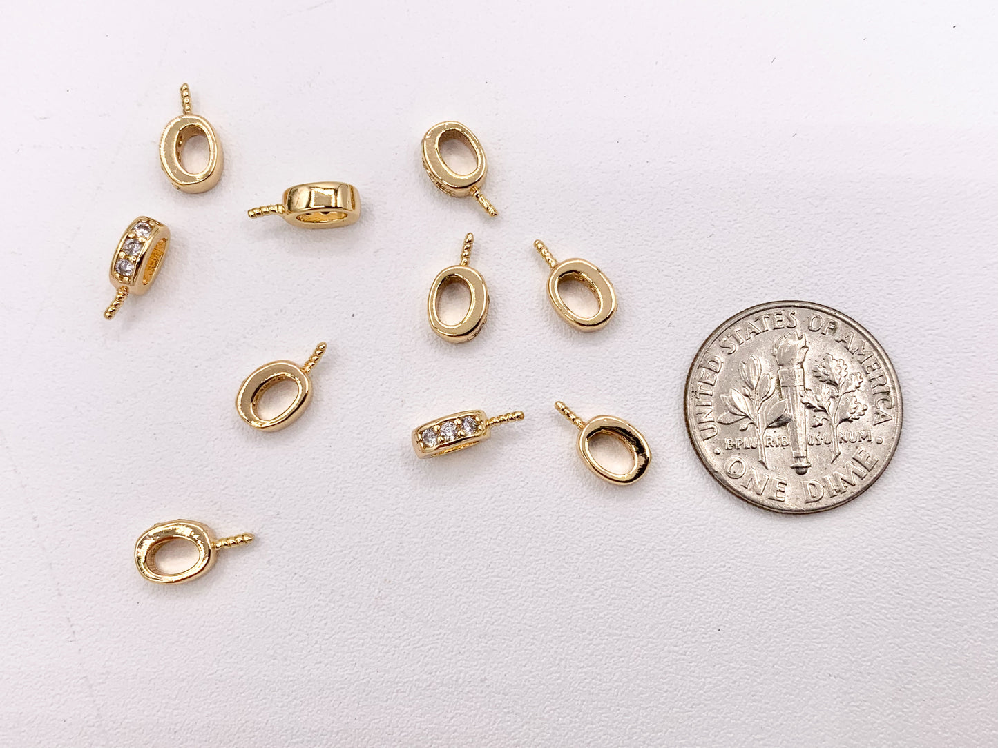 Tiny CZ Pave Pin Closed Ring Screw Findings Earring Pin Bail Pin in 18K Gold Plated Copper 10PCS