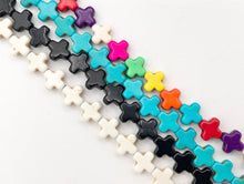 Cargar imagen en el visor de la galería, 8mm Cross Howlite Turquoise Flat Beads White, Red, Turquoise, Multicolor Around 15" Price 1 Strand