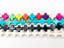 Cargar imagen en el visor de la galería, 8mm Cross Howlite Turquoise Flat Beads White, Red, Turquoise, Multicolor Around 15" Price 1 Strand