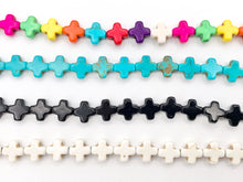 Cargar imagen en el visor de la galería, 8mm Cross Howlite Turquoise Flat Beads White, Red, Turquoise, Multicolor Around 15" Price 1 Strand