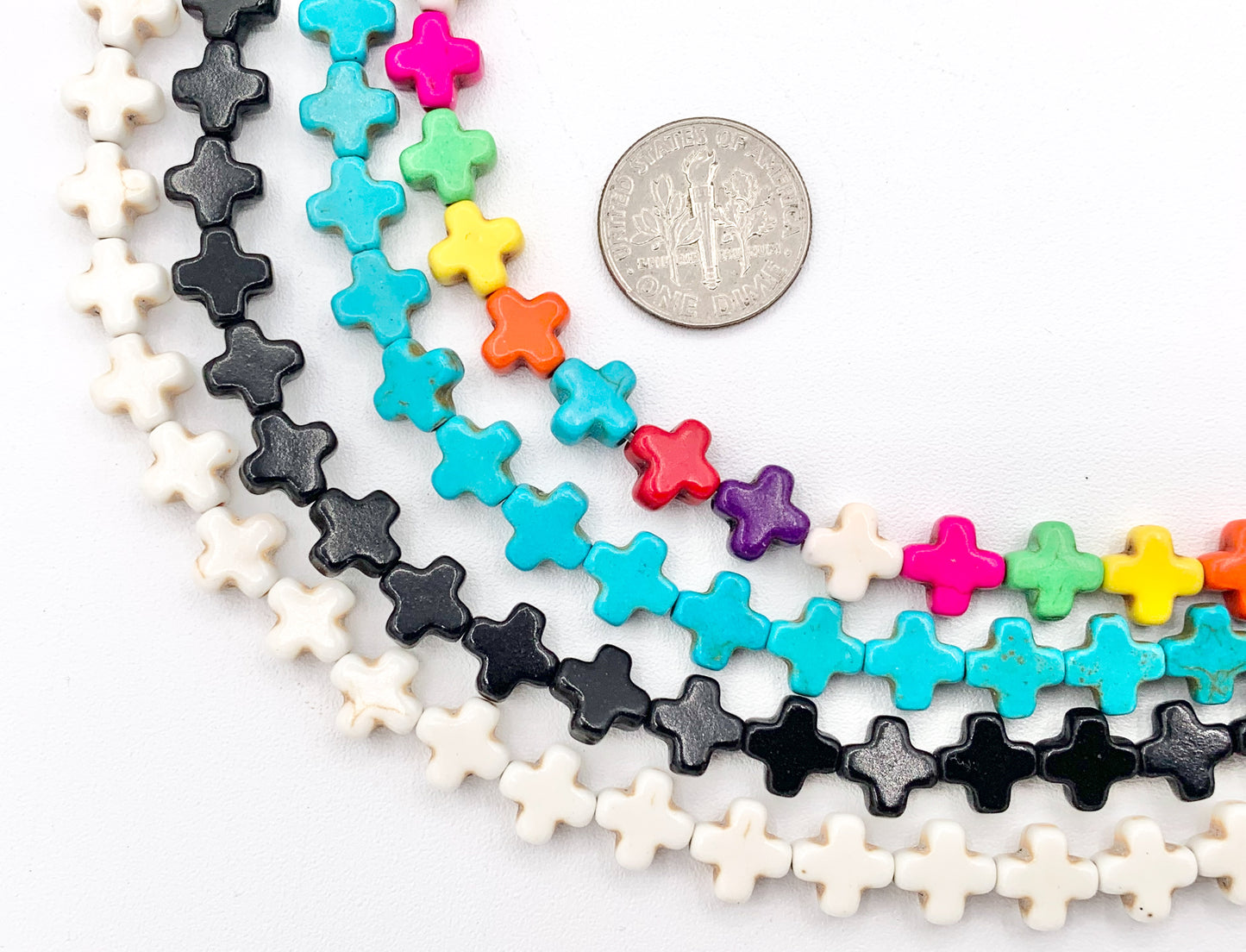 8mm Cross Howlite Turquoise Flat Beads White, Red, Turquoise, Multicolor Around 15" Price 1 Strand