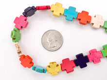 Load image into Gallery viewer, 15mm Cross Howlite Turquoise Flat Beads White, Red, Turquoise, Multicolor, Green, Red, Dark Blue, Purple And More Around 15" Price 1 Strand