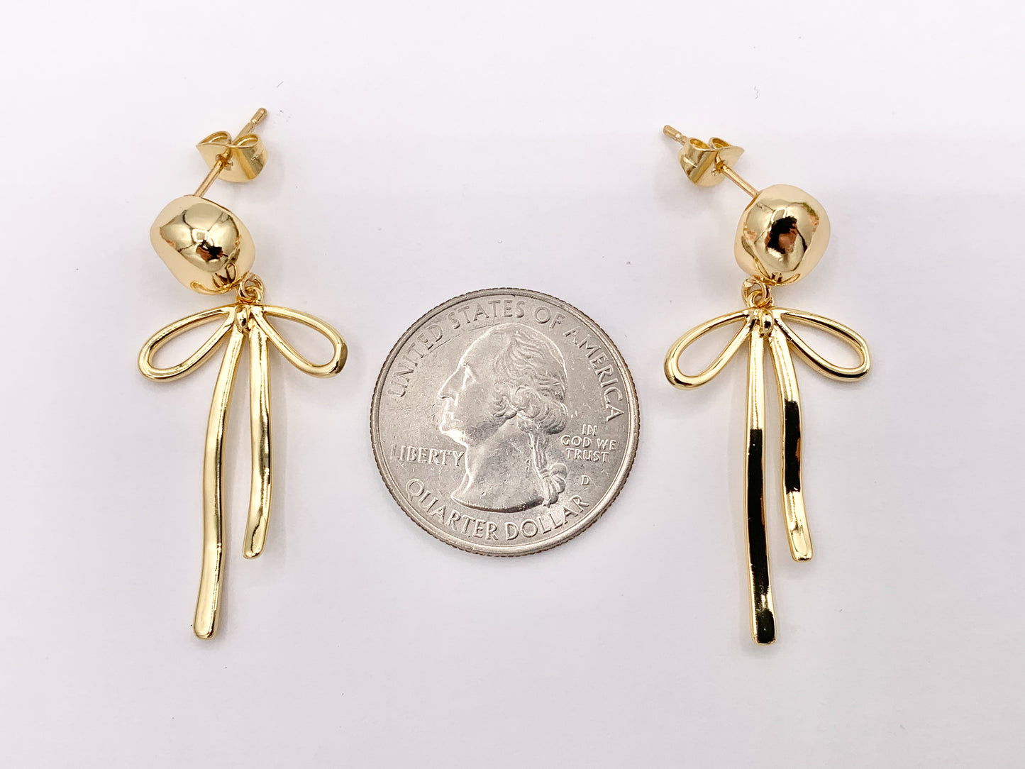 Cute Bowtie Earring Studs in 18K Gold Plated Over Copper Earrings 3 PAIRS