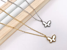 Cargar imagen en el visor de la galería, Delicate MOP Butterfly Necklace Gold/Silver Plated Stainless Steel Dainty Flexible Minimalist Finished Necklace 16" with Extension Link