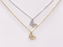 Cargar imagen en el visor de la galería, Delicate MOP Butterfly Necklace Gold/Silver Plated Stainless Steel Dainty Flexible Minimalist Finished Necklace 16" with Extension Link