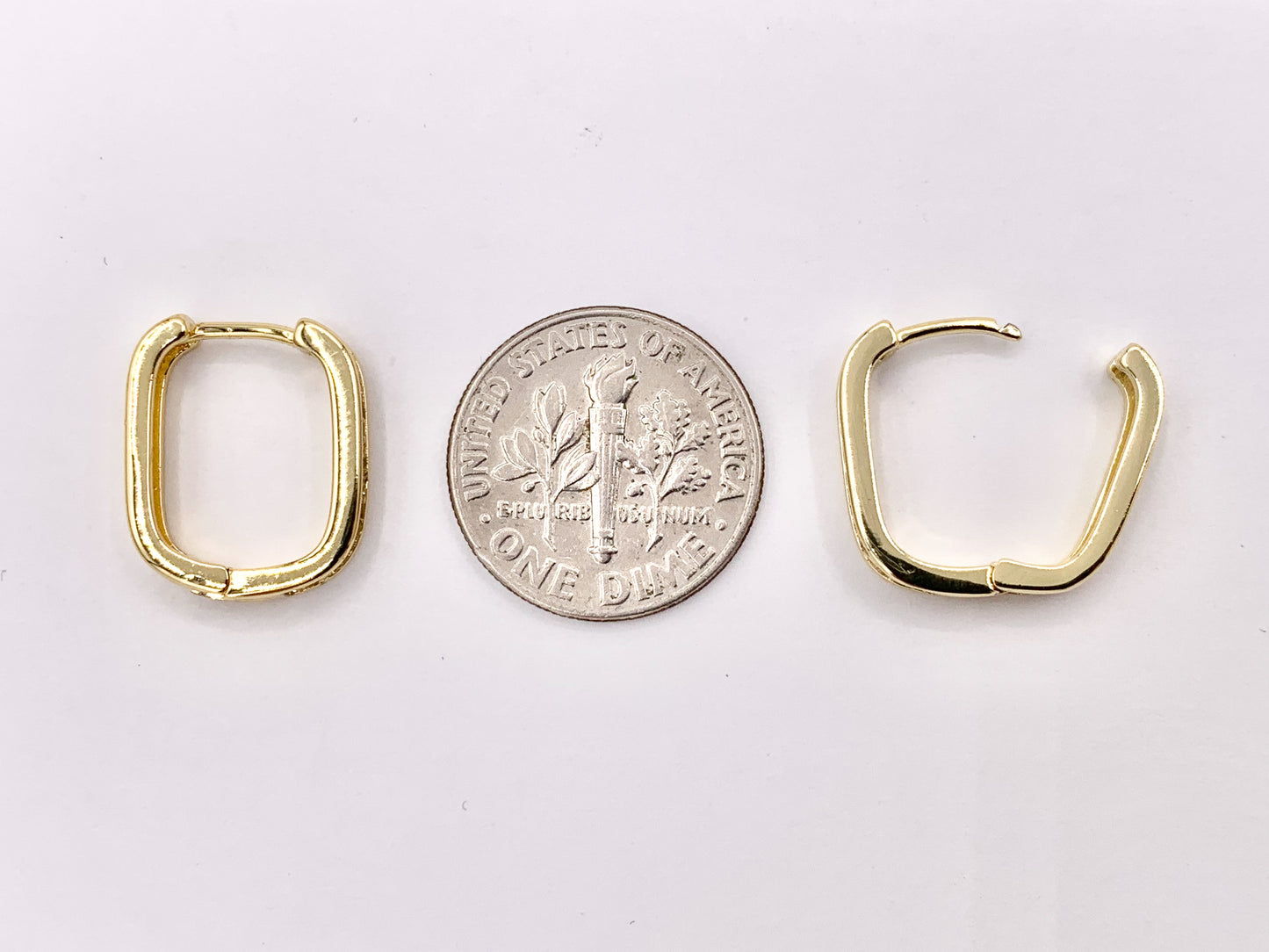 Oval Rectangle Earring Hoop Huggies in CZ Pave Real Gold/Platinum 18K Over Copper 4 PAIRS