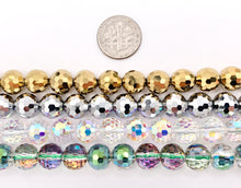 Cargar imagen en el visor de la galería, 10mm High Quality Crystal Round Faceted 96 Cut Extra Shiny Crystal Beads 1 Strand 10" Available in Gold, Silver, Clear AB And Green/Purple