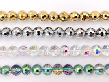Cargar imagen en el visor de la galería, 10mm High Quality Crystal Round Faceted 96 Cut Extra Shiny Crystal Beads 1 Strand 10" Available in Gold, Silver, Clear AB And Green/Purple