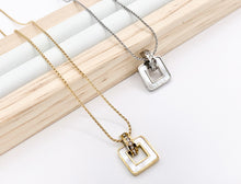 Cargar imagen en el visor de la galería, Delicate MOP Square Pendant Necklace Gold/Silver Plated Stainless Steel Dainty Flexible Minimalist Finished Necklace 16" with Extension Link