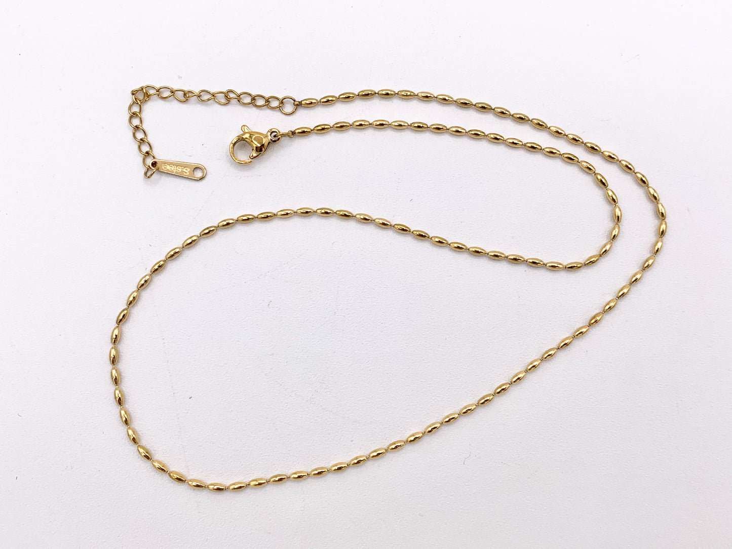 Delicate Rice Beaded Necklace Gold Plated Stainless Steel Dainty Flexible Minimalist Finished Necklace 16" with Extension Link 5PCS