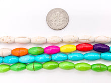 Cargar imagen en el visor de la galería, 6.5x12mm Howlite Rice Shape Beads White, Red, Turquoise, Multicolor, Green, Red, Dark Blue, Purple And More Around 15" Price 1 Strand