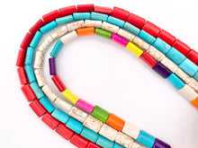 Cargar imagen en el visor de la galería, 10x14mm Howlite Rectangle Beads Red, Turquoise, White & Multicolor Around 15-16" Price for 1 Strand