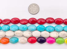 Cargar imagen en el visor de la galería, 10x13-14mm Howlite Oval Beads Red, Turquoise, White & Multicolor Around 15" Price for 1 Strand