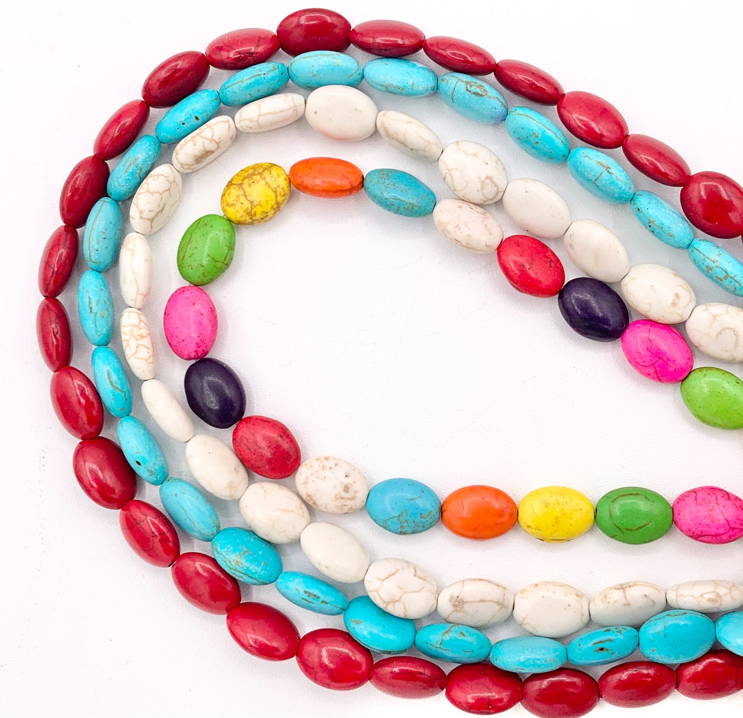 10x13-14mm Howlite Oval Beads Red, Turquoise, White & Multicolor Around 15" Price for 1 Strand