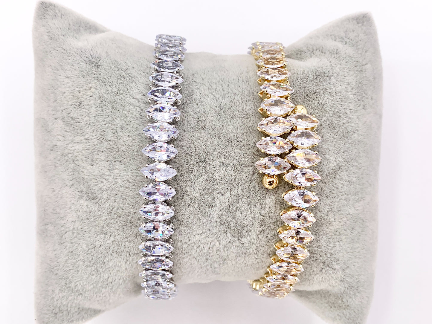 CZ Pave Cluster Rhinestone Baguette Fancy Flexible Bracelet Cuffs In Real Gold/Platinum 18K Plated Copper 3 PCS