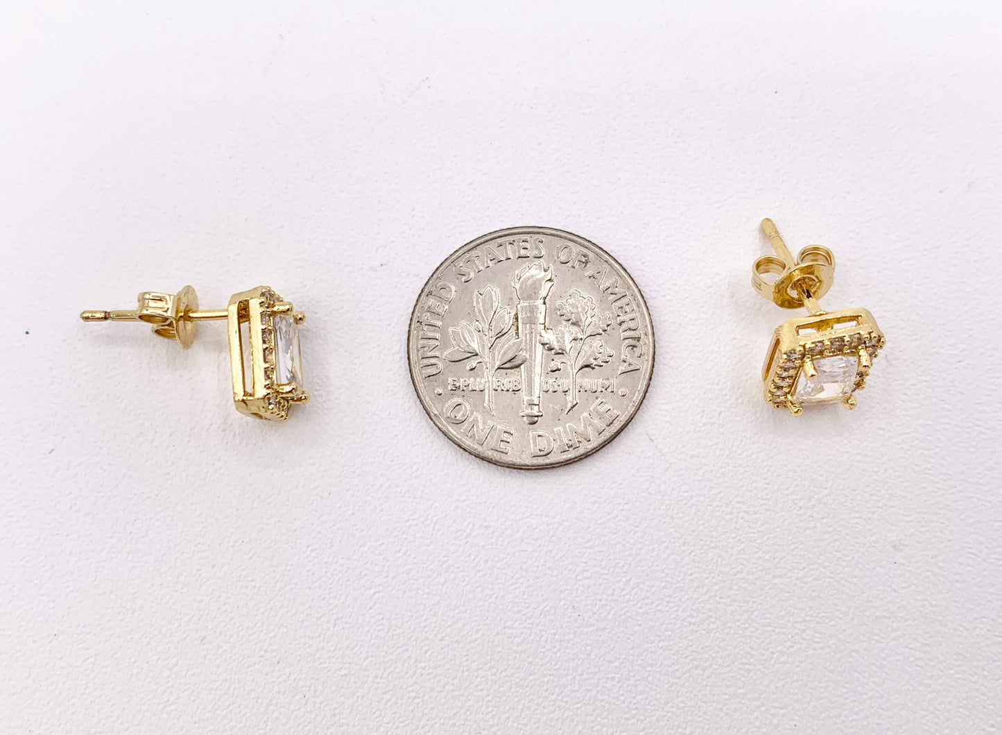 Cute Tiny Rectangle Minimalist Earring Studs in Rhinestone CZ Pave Designed in 18K Gold or Silver Plated Copper 5 PAIRS