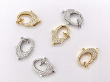 Load image into Gallery viewer, CZ Pave Luxury Large Oval Lobster Clasps Real Gold/Platinum Plated Over Brass 3 PCS