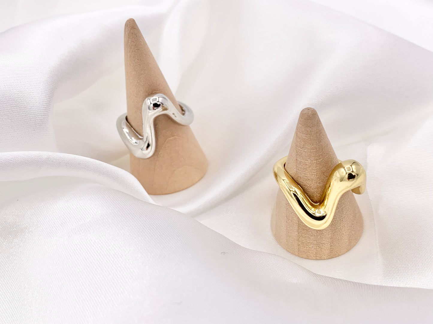 Chevron V Shaped Geometric Curved Ring in Real Gold/Silver 18K Plated Copper Adjustable Ring 5 PCS