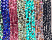 Load image into Gallery viewer, 2mm Assorted High Quality Stone Hand Cut Faceted Cube Beads 13 Different Natural Stone Beads 15" Strand