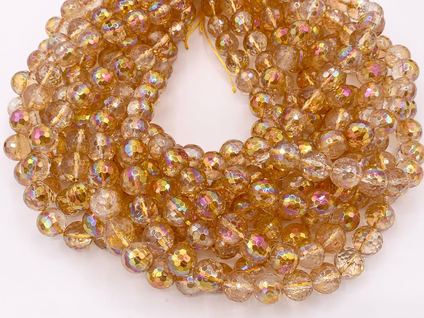 Electroplated Natural Citrine Mystic Coated Faceted Orange Stone Beads 6mm 8mm 10mm