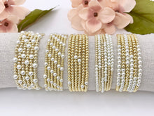 Cargar imagen en el visor de la galería, 18K Gold Plated Hematite Freshwater Pearl Glass Pearl Dainty Stretchy Bracelet 1 piece