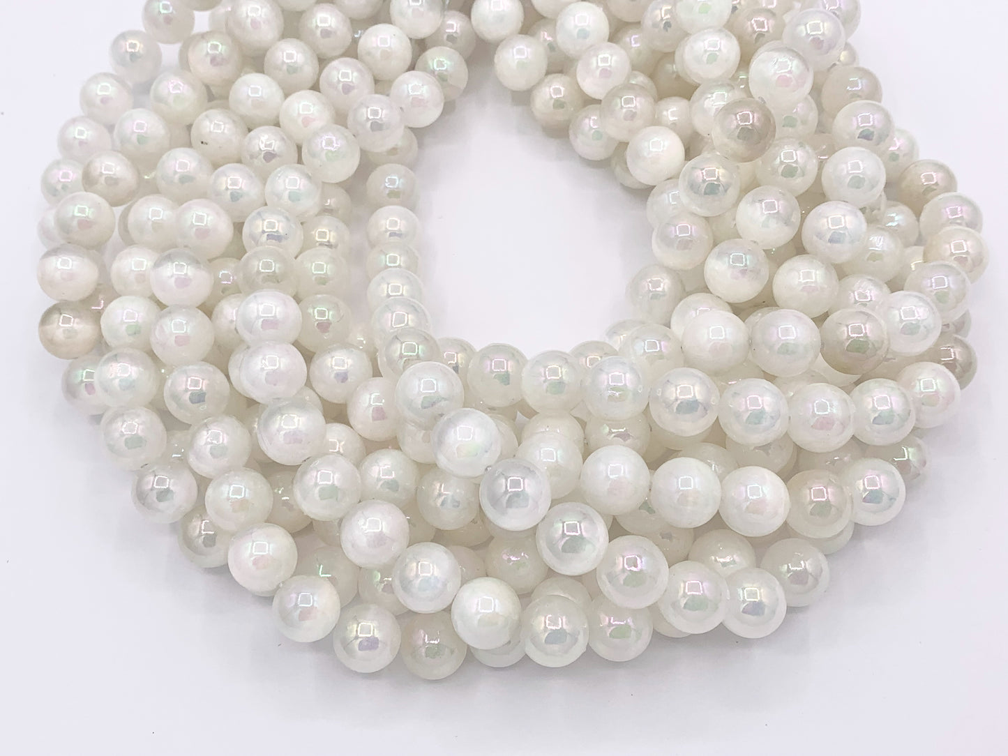 Electroplated Natural Selenite Mystic Coated White Selenite Smooth Beads 6mm 8mm 10mm Natural Stone Beads