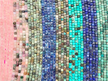 Cargar imagen en el visor de la galería, 3mm Assorted High Quality Dainty Stone Hand Cut Faceted Cube Beads 8 Different Natural Stone Beads 15" Strand