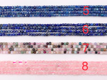 Cargar imagen en el visor de la galería, 3mm Assorted High Quality Dainty Stone Hand Cut Faceted Cube Beads 8 Different Natural Stone Beads 15" Strand