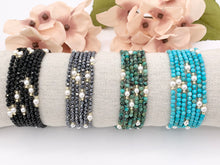 Load image into Gallery viewer, Assorted Stones With Pearls Dainty Stackable Stretchy Bracelet 1 piece Black Spinel, Terahertz, African Turquoise, Magnesite And More