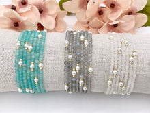 Load image into Gallery viewer, Assorted Stones With Pearls Dainty Stackable Stretchy Bracelet 1 piece Black Spinel, Terahertz, African Turquoise, Magnesite And More