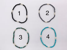 Load image into Gallery viewer, Assorted Stones With Pearls Dainty Stackable Stretchy Bracelet 1 piece Black Spinel, Terahertz, African Turquoise, Magnesite And More