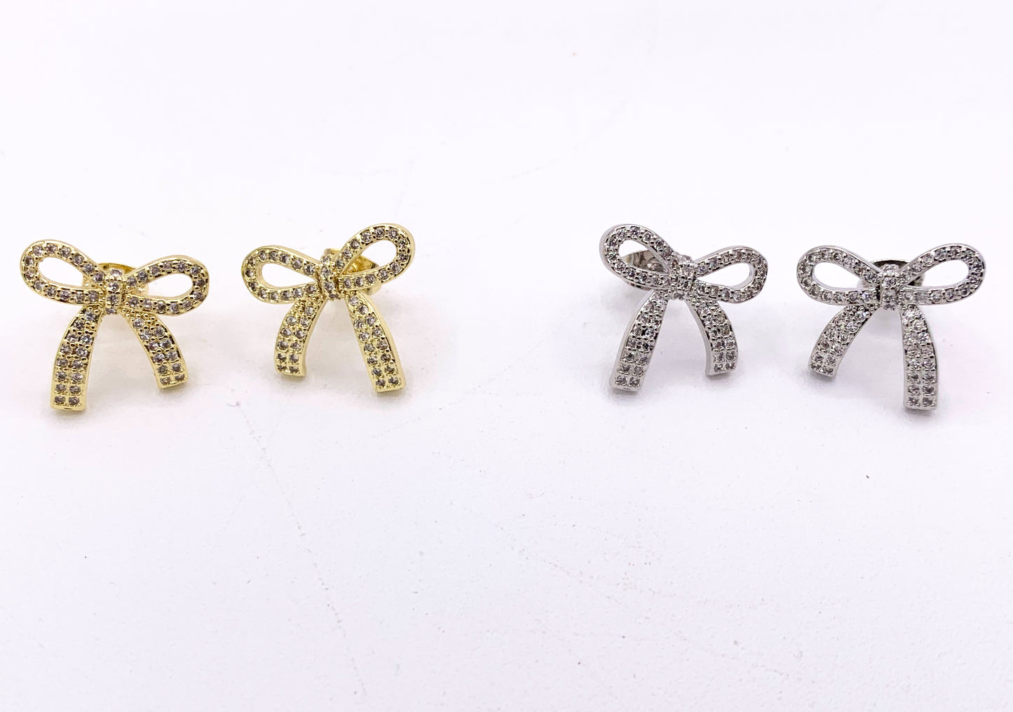 Cute Bowtie Earring Studs in CZ Pave 18K Gold/Platinum Plated Over Copper Earrings 3 PAIRS