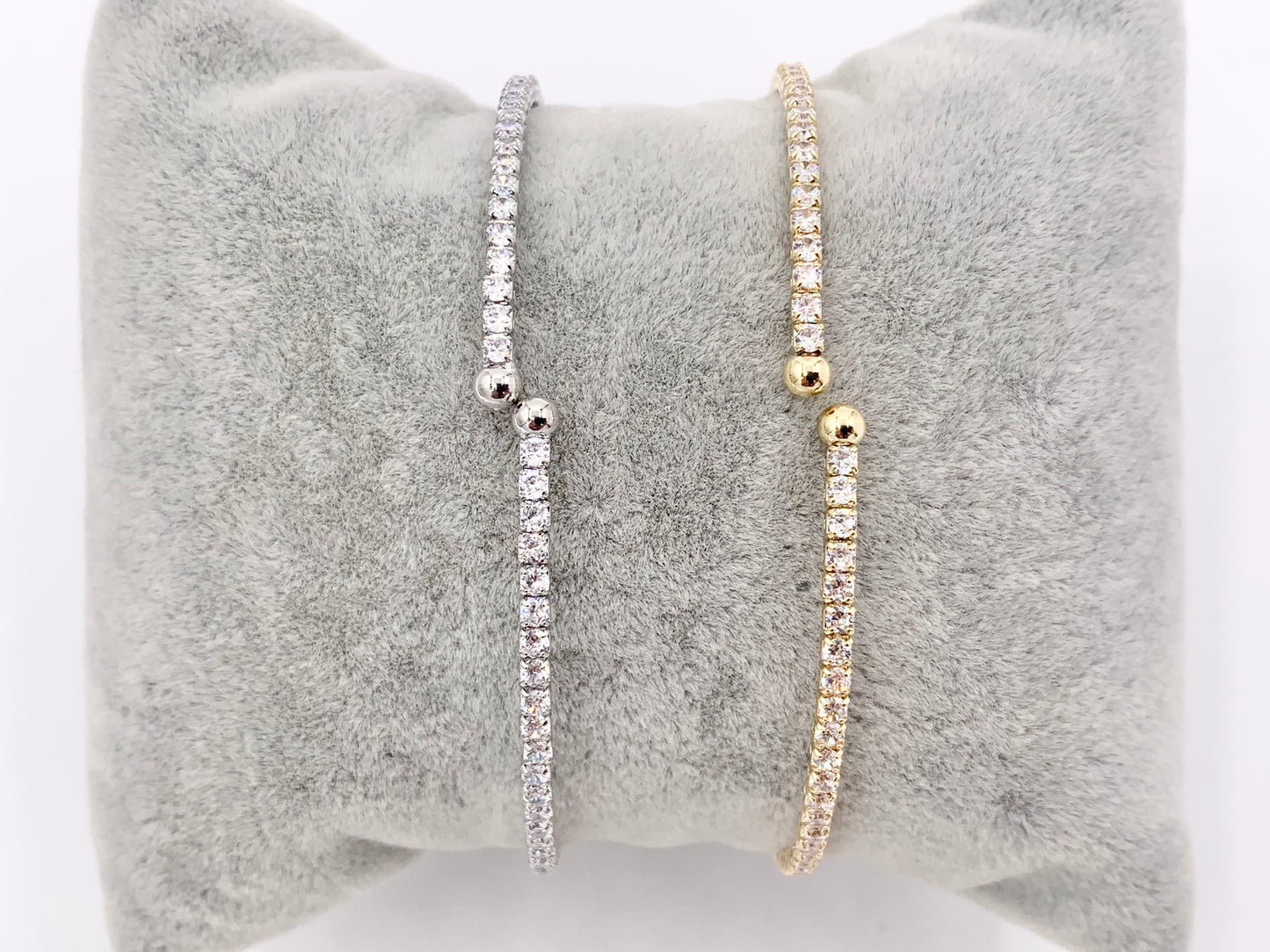 CZ Pave Dainty Rhinestone Baguette Fancy Flexible Bracelet Cuffs In Real Gold/Platinum 18K Plated Copper 5 PCS