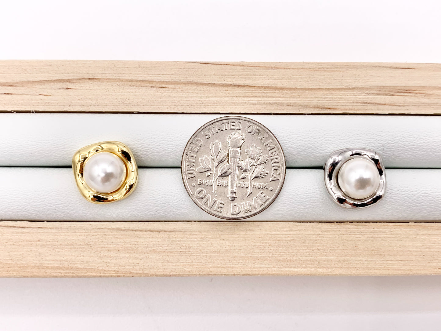 Freeform Pearl Earring Studs in Real 18K Gold/Silver Plated Over Copper 4 PAIRS