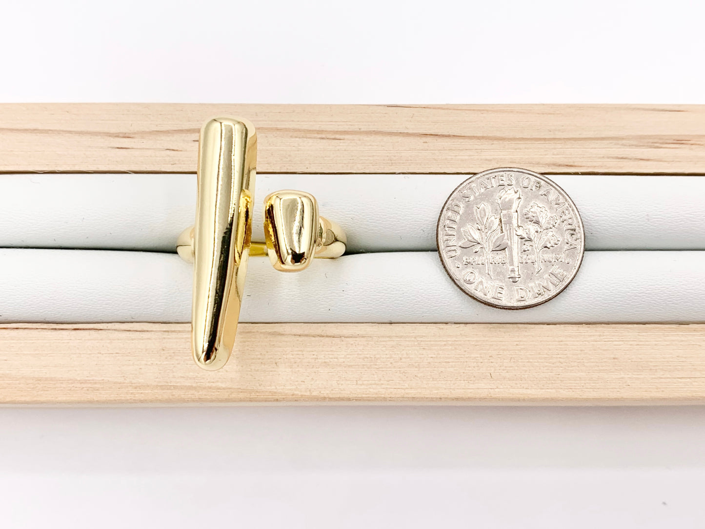 Front Open Geometric Vertical Bar Bypass Ring in Real Gold 18K Plated Copper Adjustable Ring 5 PCS