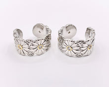 Cargar imagen en el visor de la galería, 2 Tone Thick Chunky Daisy Adjustable Ring in Real Gold/Platinum 18K Plated Copper CZ Pave 4 PCS