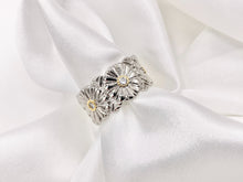 Cargar imagen en el visor de la galería, 2 Tone Thick Chunky Daisy Adjustable Ring in Real Gold/Platinum 18K Plated Copper CZ Pave 4 PCS