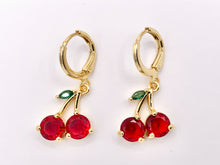 Load image into Gallery viewer, Luxury CZ Pave Red Cherry Earring Huggies in Real Gold 18K Micro CZ Pave Over Copper 4 PAIRS