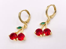 Load image into Gallery viewer, Luxury CZ Pave Red Cherry Earring Huggies in Real Gold 18K Micro CZ Pave Over Copper 4 PAIRS