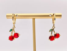 Load image into Gallery viewer, Luxury CZ Pave Red Cherry Earring Huggies in Real Gold 18K Micro CZ Pave Over Copper 4 PAIRS