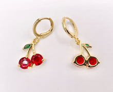 Load image into Gallery viewer, Luxury CZ Pave Red Cherry Earring Huggies in Real Gold 18K Micro CZ Pave Over Copper 4 PAIRS